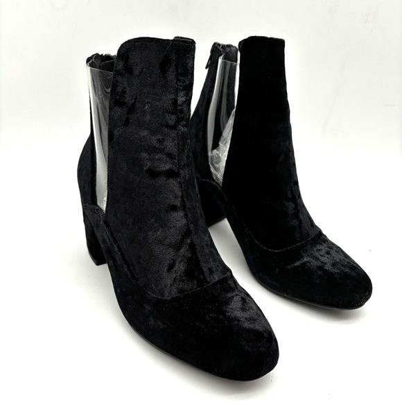 NEW Nasty Gal 'Clear It Out' Black Velvet Block Heel Zip Ankle Boot US7 UK5 - Picture 3 of 16